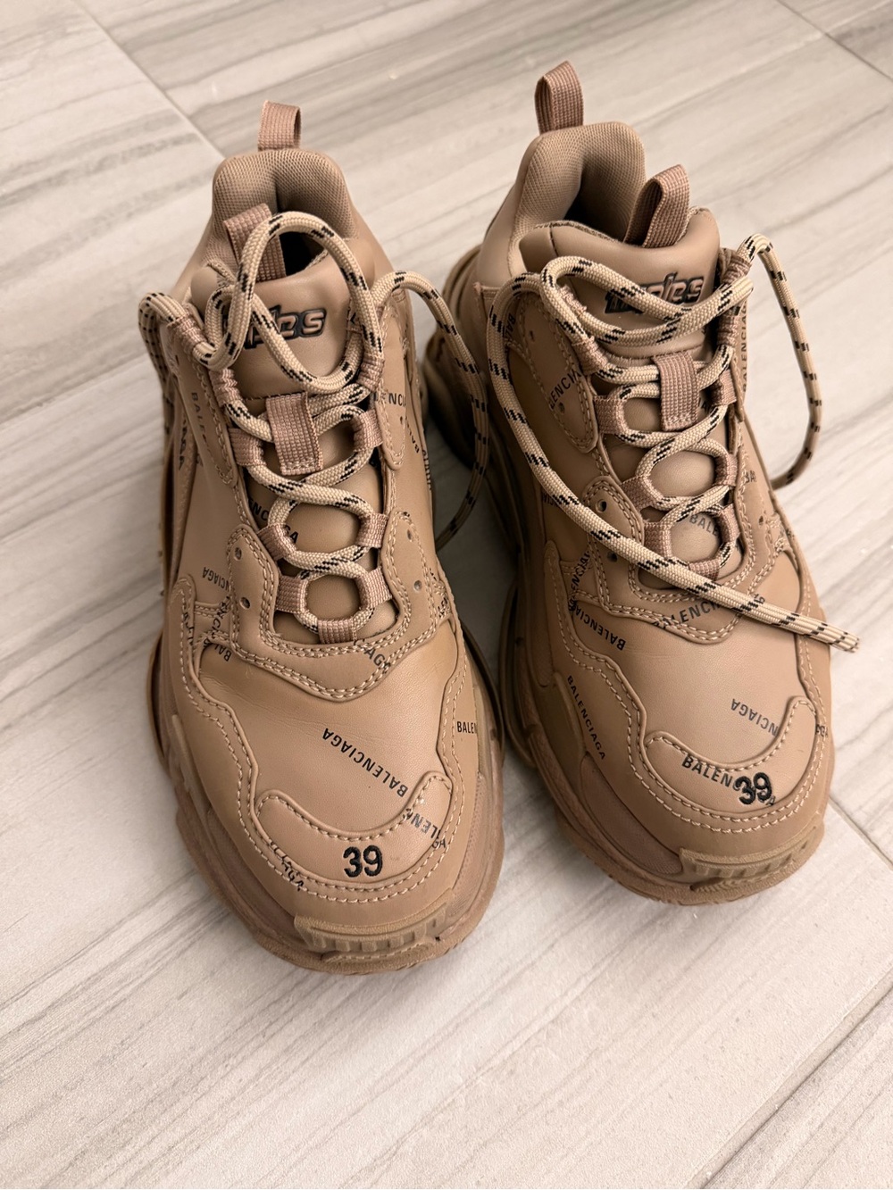 Balenciaga Men's Tan Chunky Triple-S Style Sneaker